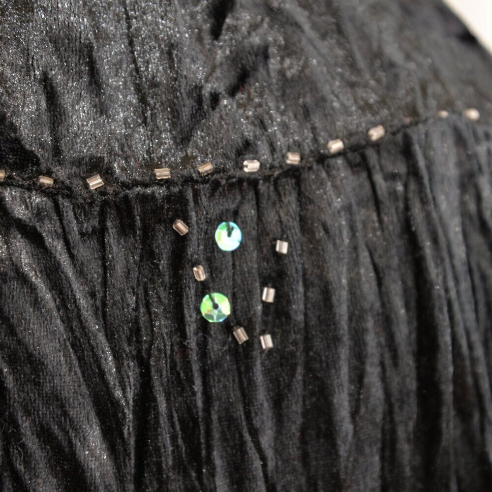 90s Whimsigoth Crushed Velvet Beaded Black Tiered Midi Skirt Sz S - Picture 7 of 8